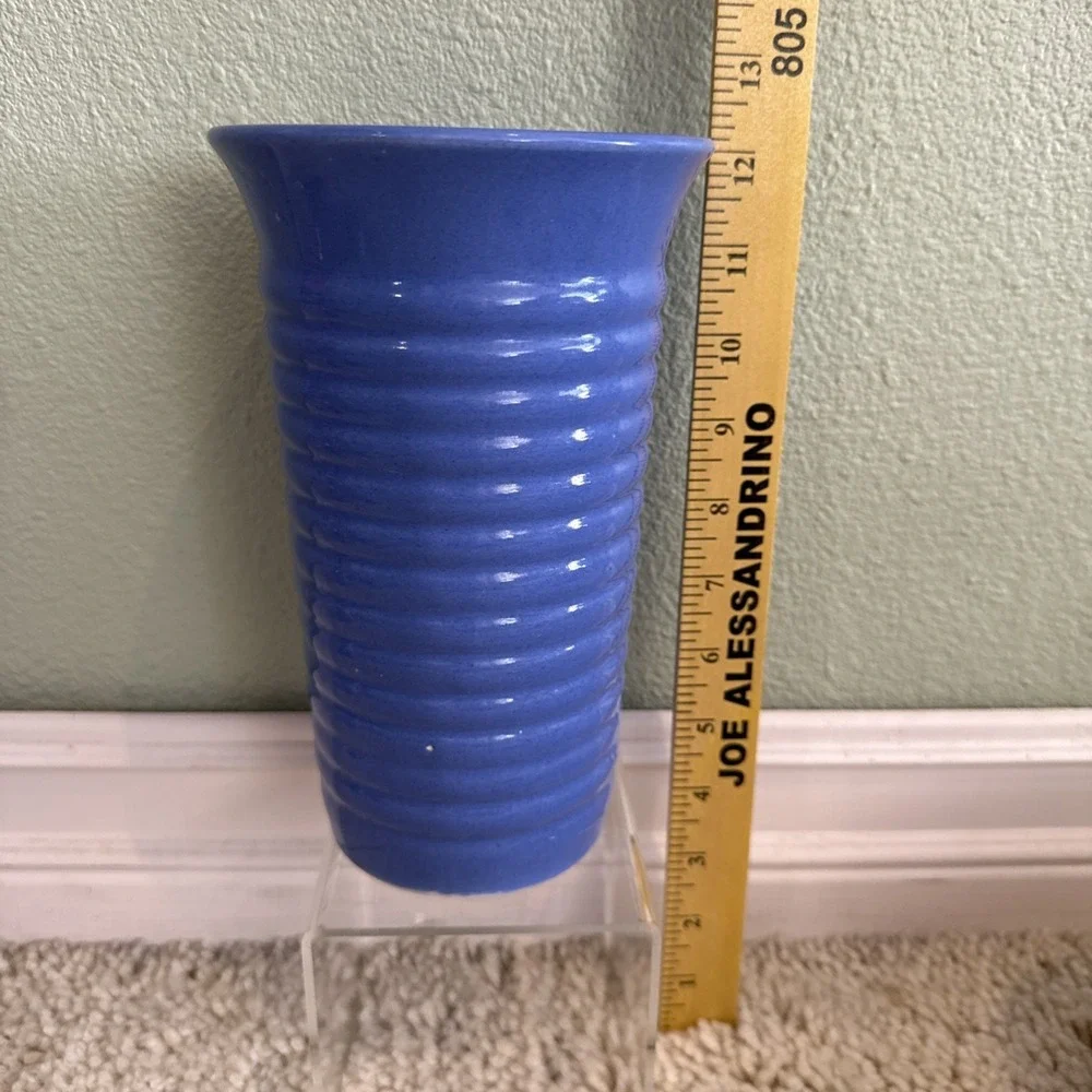 Vintage Hull  Pottery Ring ware Blue Cylinder Vase 8 1/4